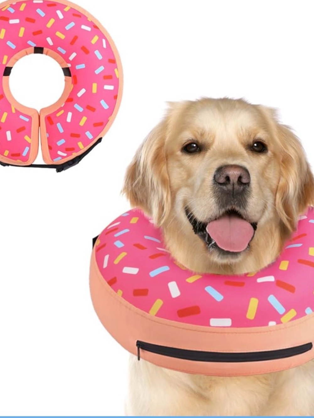 Donut-Style Inflatable Recovery Collar for Dogs - Pink Sprinkle medium